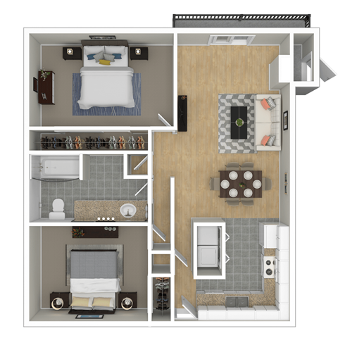 Floor plan for 2 beds, 1 bath, 903 sqft